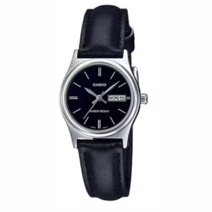 Casio General LTP-V006L-1B2 Quartz Silver-Tone Stainless Steel Case Black Leather Strap Women's Watch 
